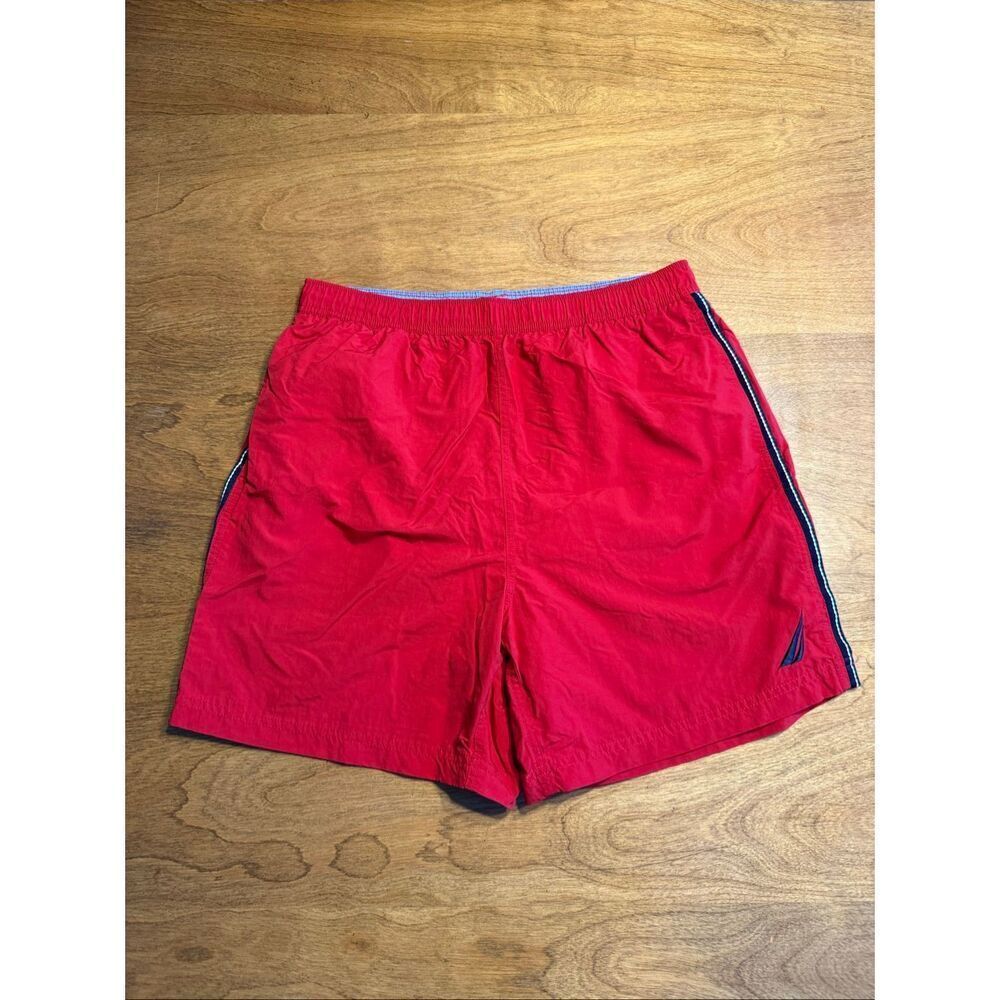 Nautica Men's Elastic Waist Drawstring Mesh Liner Swim Trunks Red Size Medium